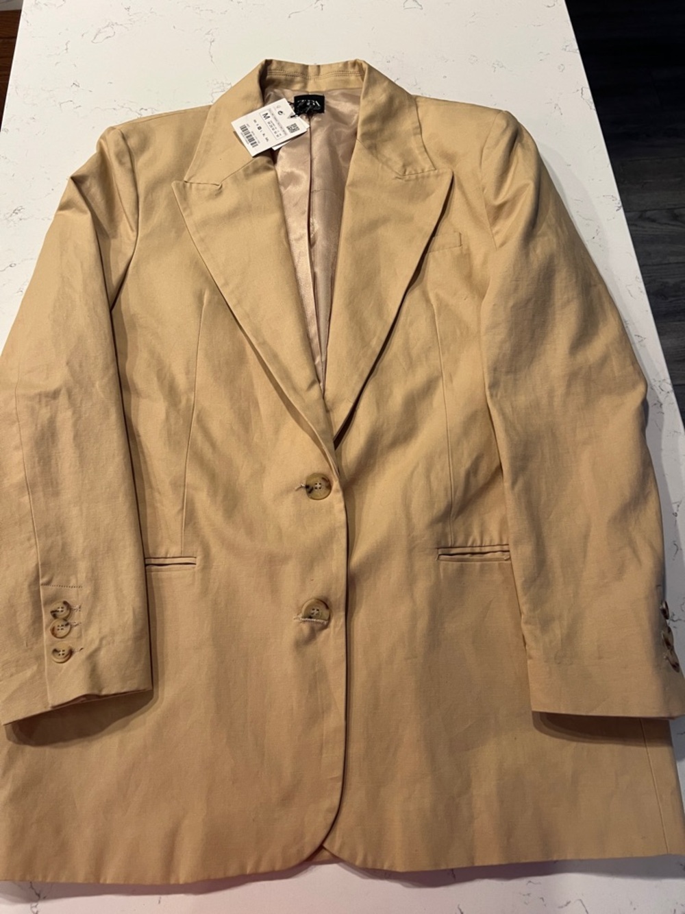 Zara Beige Single-Breasted Blazer